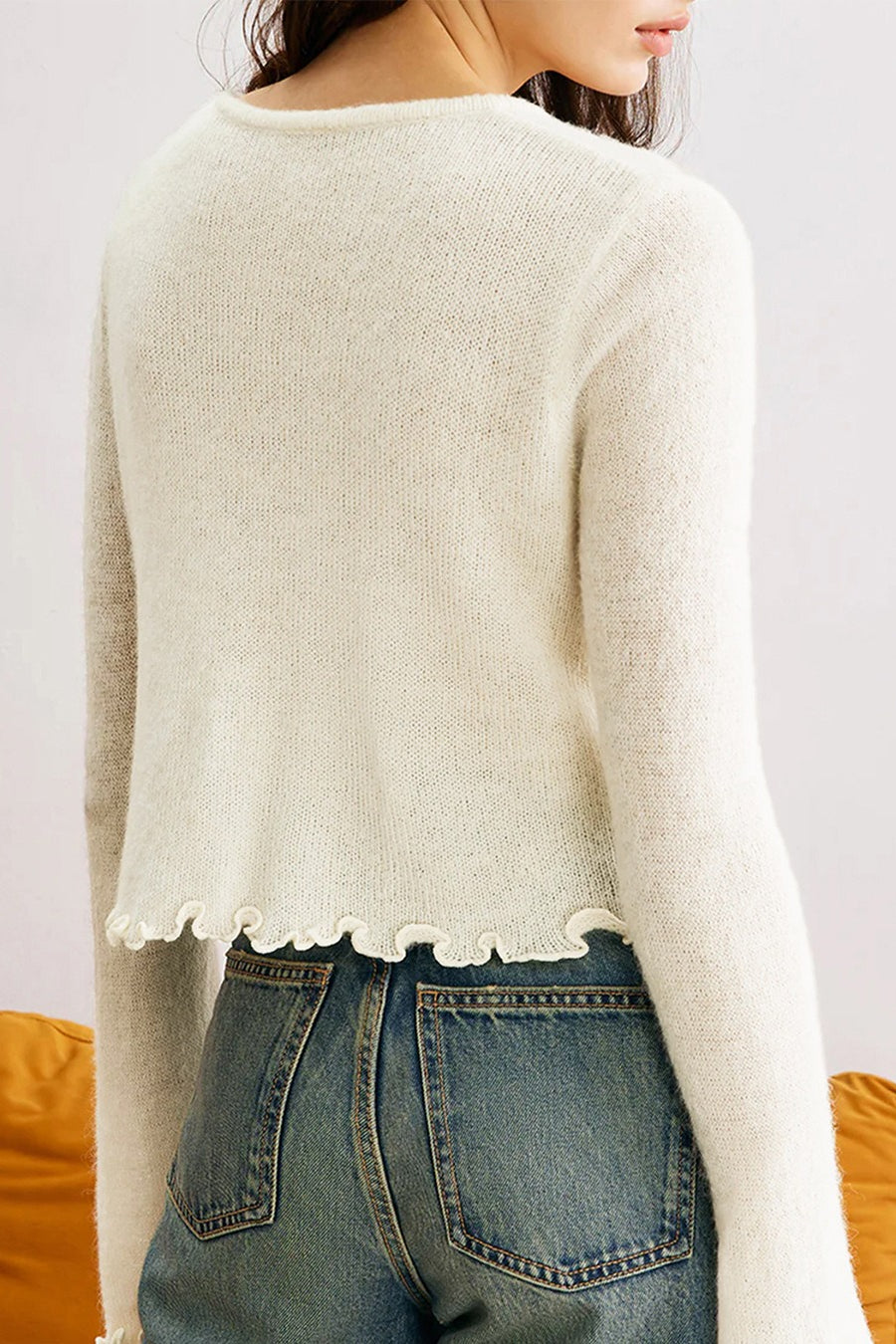 Slim Floral Ruffled Knit Cardigan