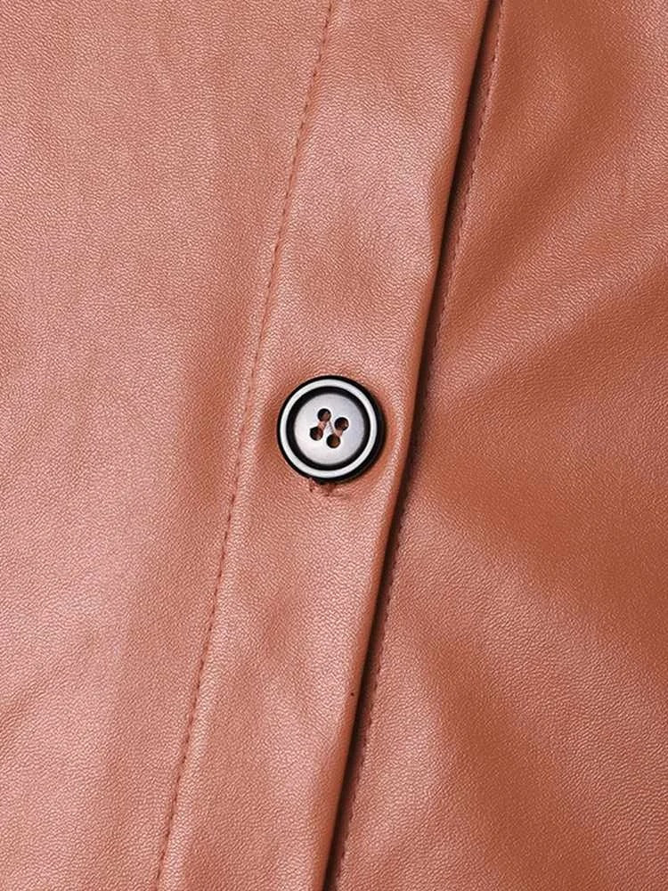 Vintage Leather Bomber Jacket with Lapel and Button Closure