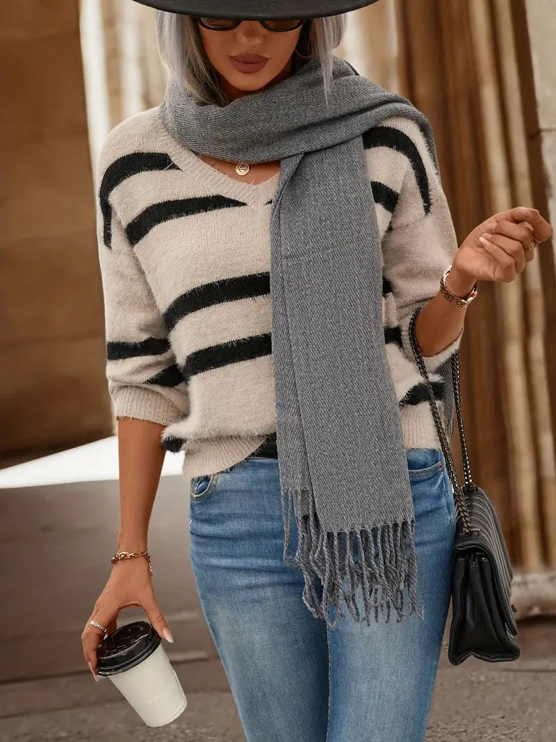 Chic Striped Knit Sweater for Women