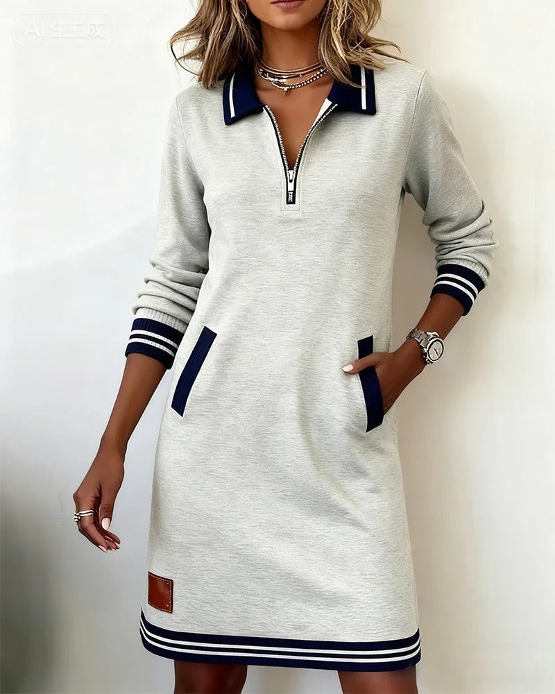 Sporty Knit Dress with Zipper Collar