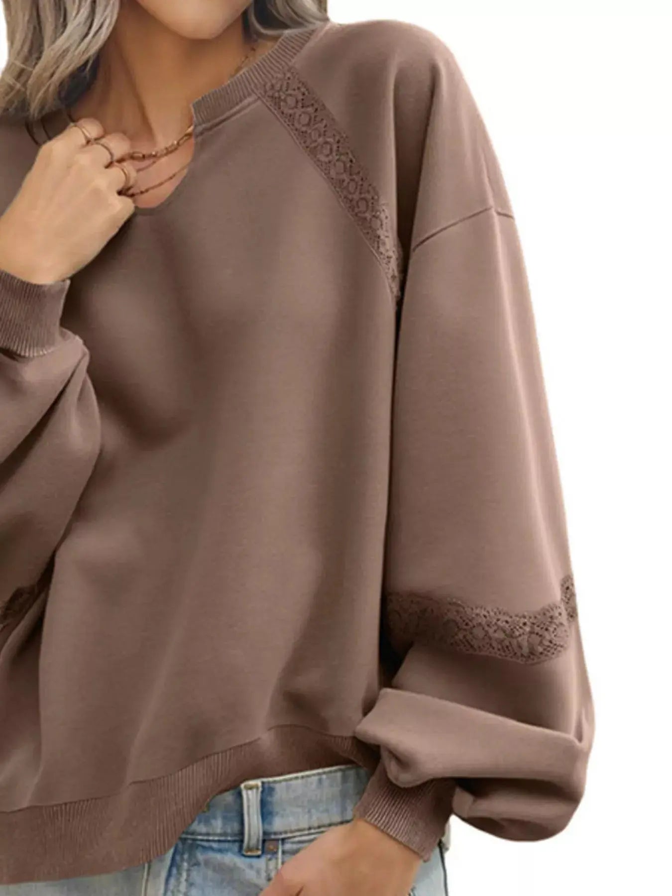 Cozy Lace Detail Sweatshirt for Casual Chic Looks