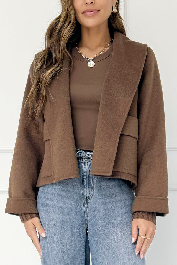 Cozy Shawl Collar Crop Coat with Pockets