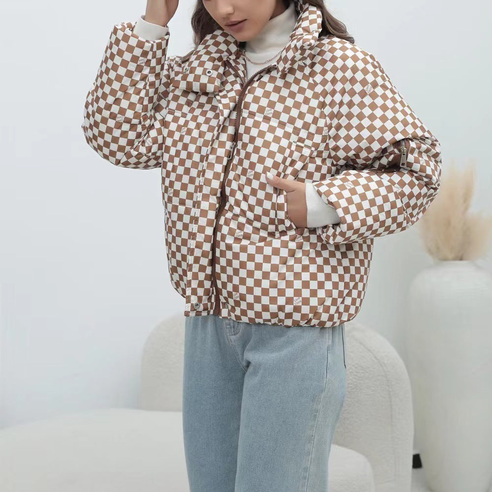 Women's Quilted Windproof Jacket with High Collar