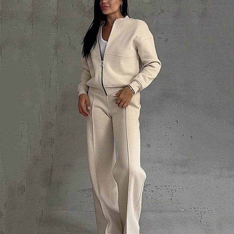 Casual Two-Piece Loose Fit Jacket and Wide-Leg Pants Set