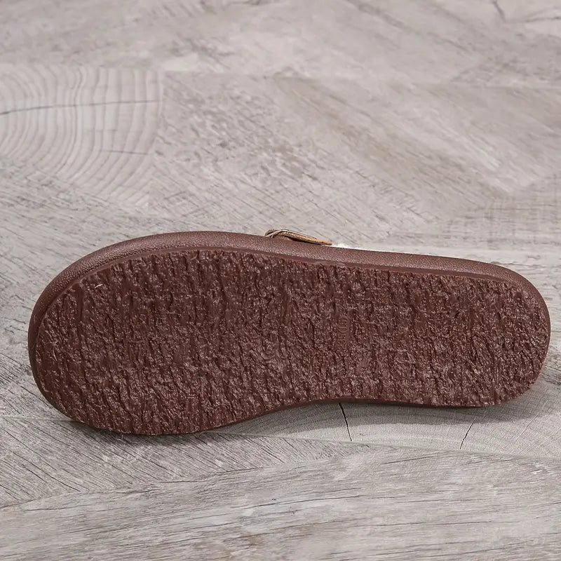 Cozy Fleece-Lined Slip-On Flats with Buckle Strap