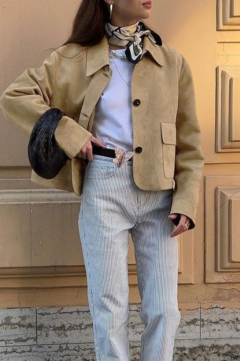 Casual Button-Up Turndown Collar Jacket