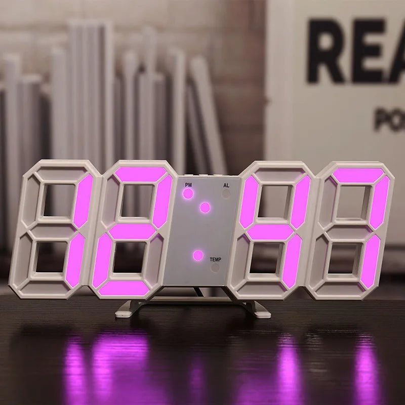 Modern 3D LED Wall Clock with Temperature Display for Home and Office