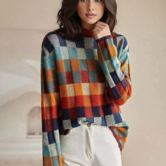 Cozy Colorblock Check Sweater for Everyday Style