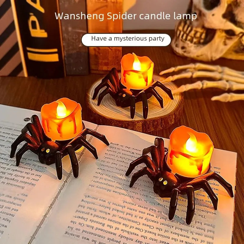 Spooky LED Glowing Spider Candle Lamp for Halloween Decor