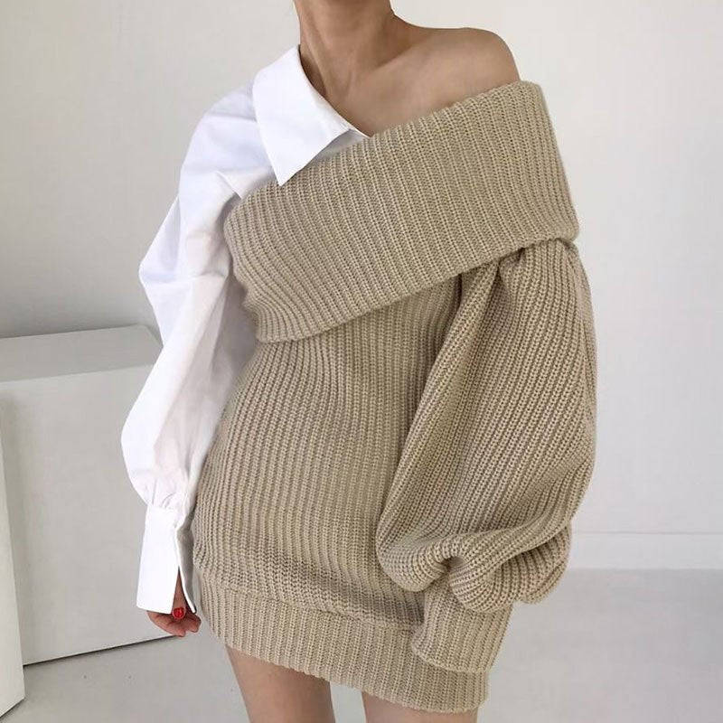 Patchwork Knit Sweater Dress