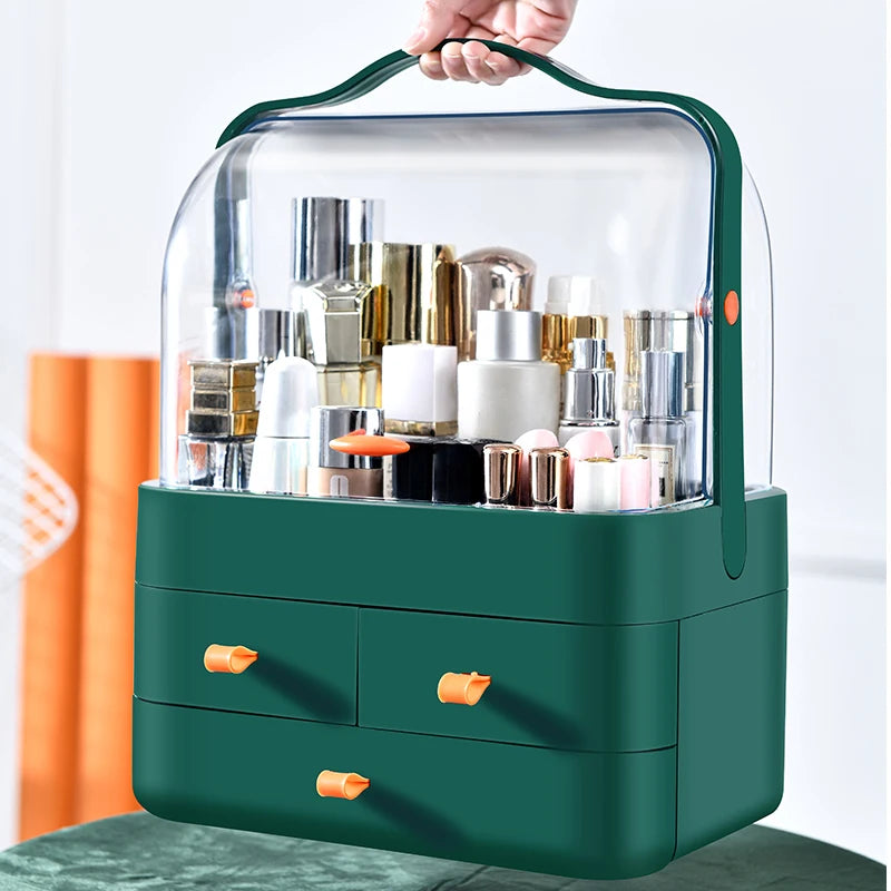 GlowNest™ Portable Makeup Organizer with Handle & Drawers