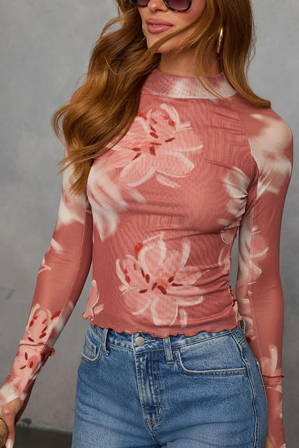 Floral Print Slim Fit Long Sleeve Casual Top