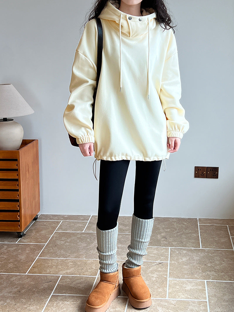 CozyNest™ - Button Detail Half Collar Loose Hoodie