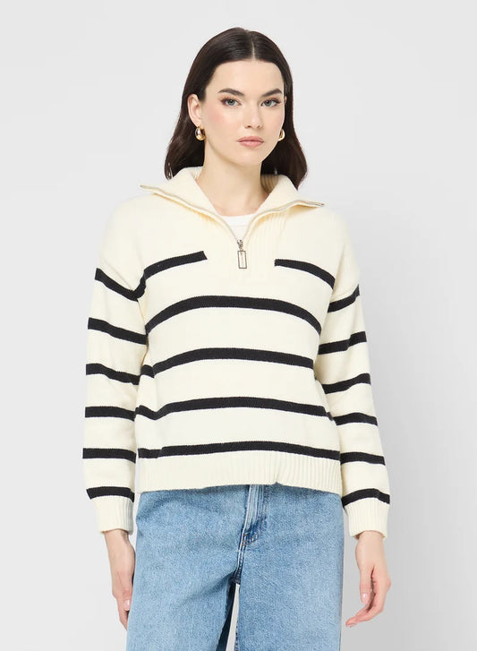 Striped Statement Sweater with Bold Color Blocks