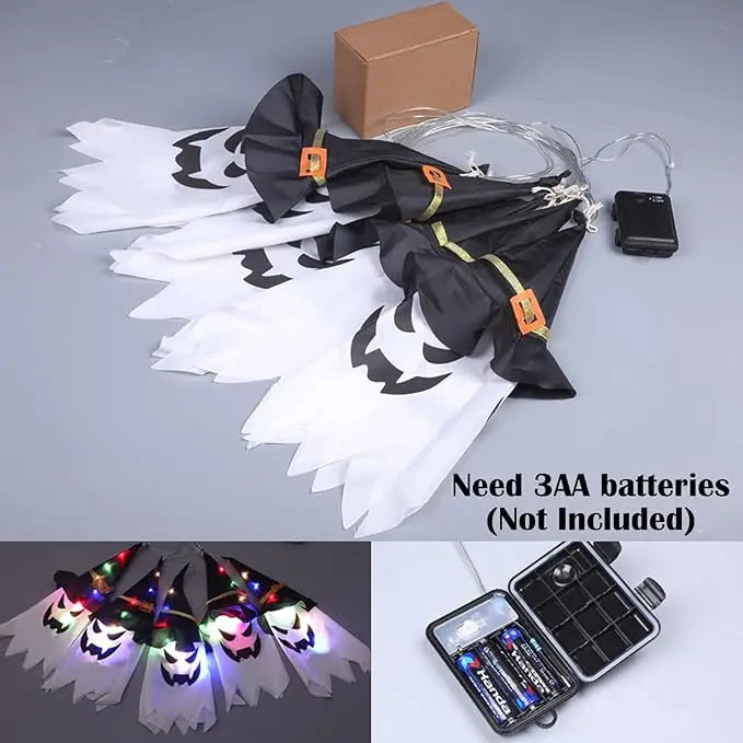 Spooky Ghost Hat LED Lantern String Lights Set