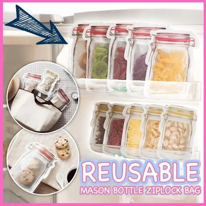 Reusable Mason Jar Style Ziplock Bags Leak-Proof Storage Pouches