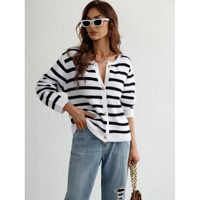 Cozy Knit Sweater with Button Closure and Side Pockets