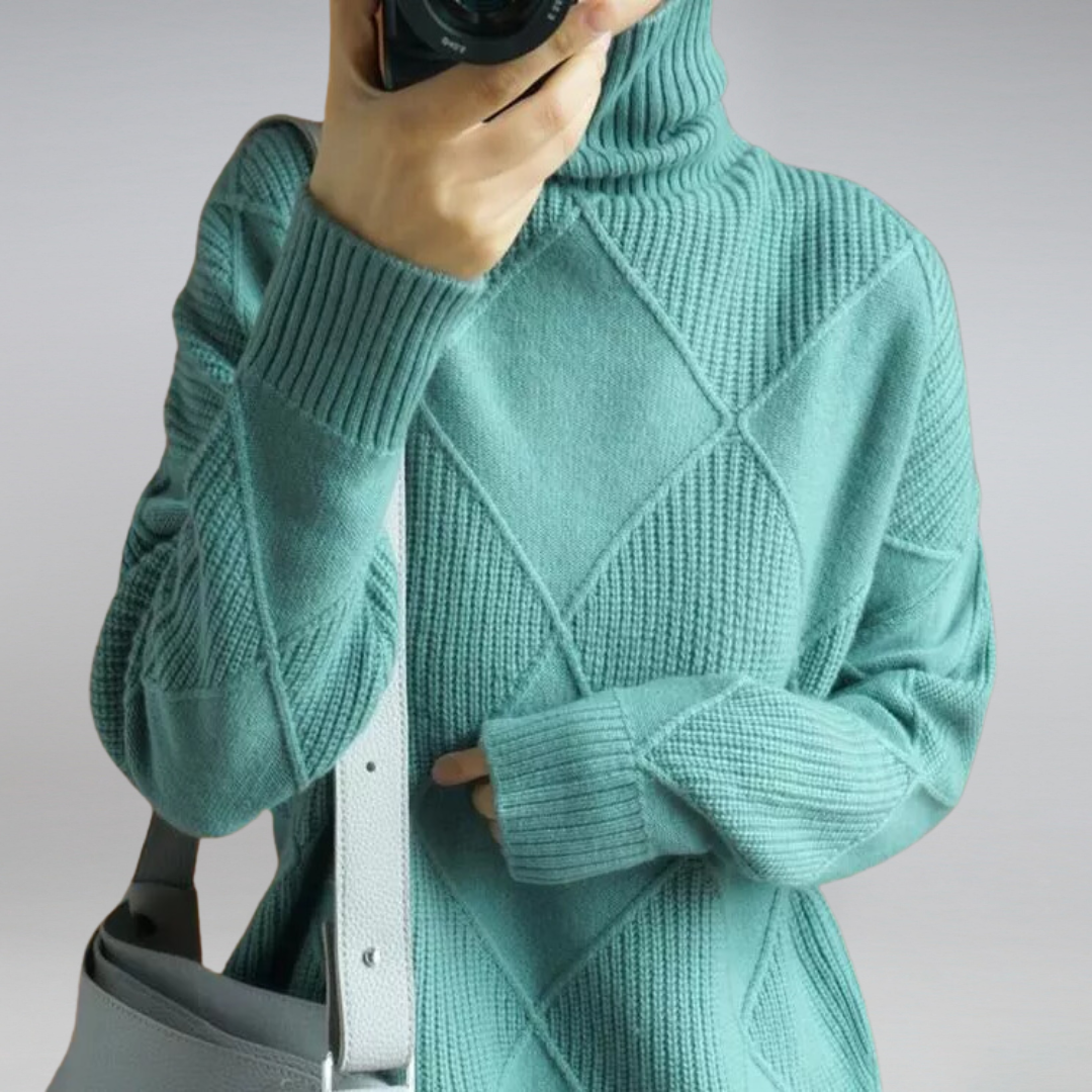 Cozy Geometric Knit Turtleneck Sweater for Women