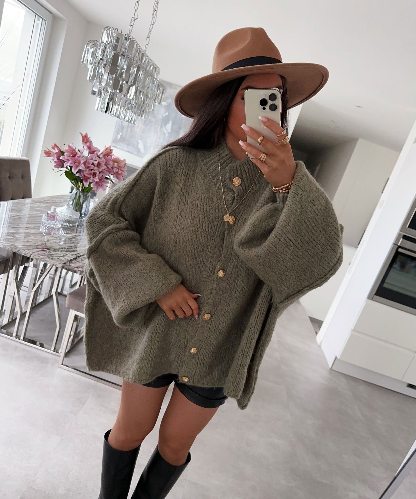 Cozy Oversized Knit Cardigan in Soft Khaki
