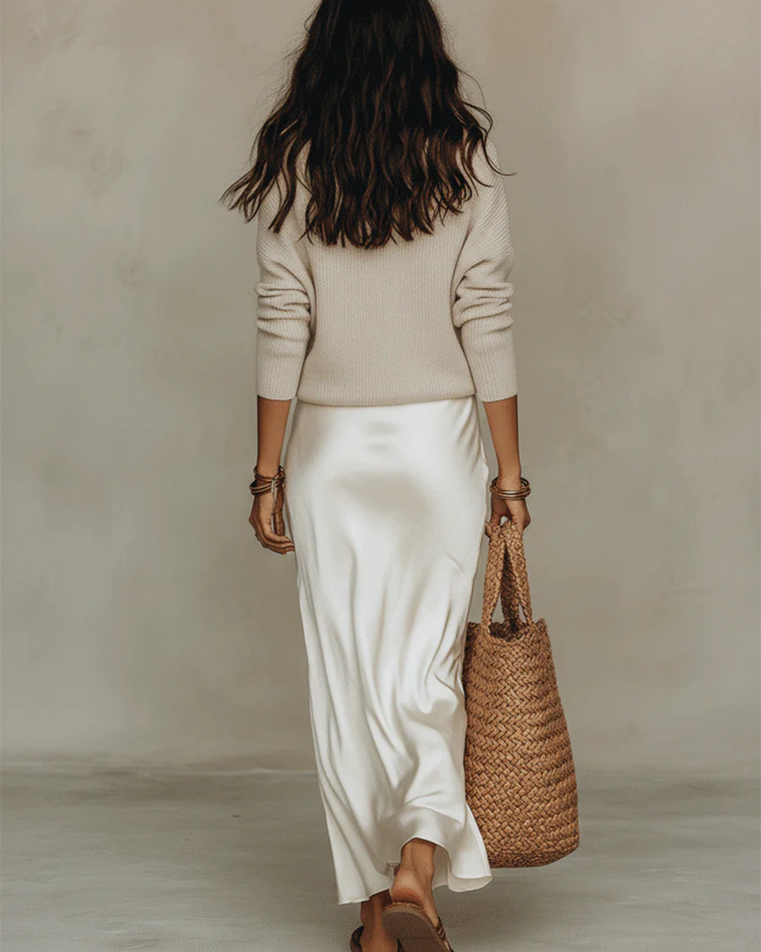 Elena Satin Midi Dress with Cozy Sweater Layer