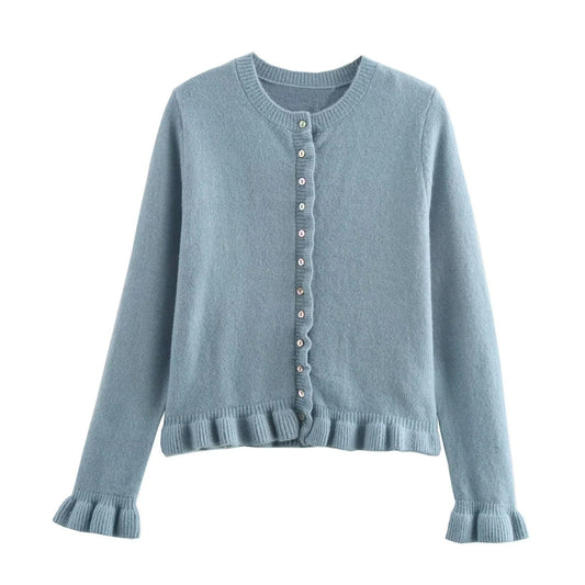 Ruffle Trim Button-Up Women's Cardigan Chic Layering Top