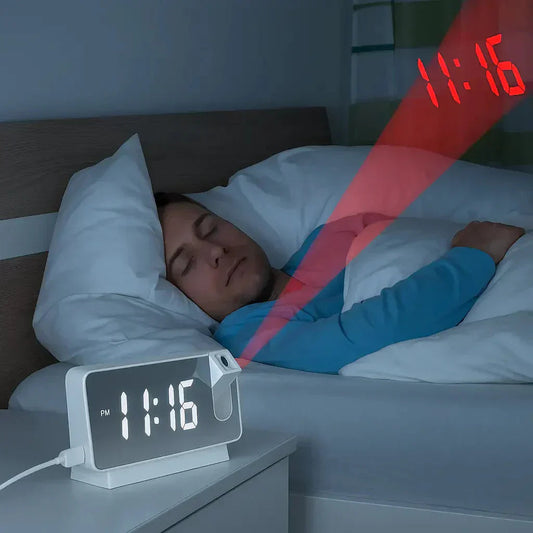 AlarmProject™ - LED Mirror Alarm Clock with Dual Alarms & Temp Display