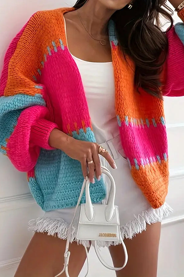 Cozy Contrast Stitching Knit Cardigan