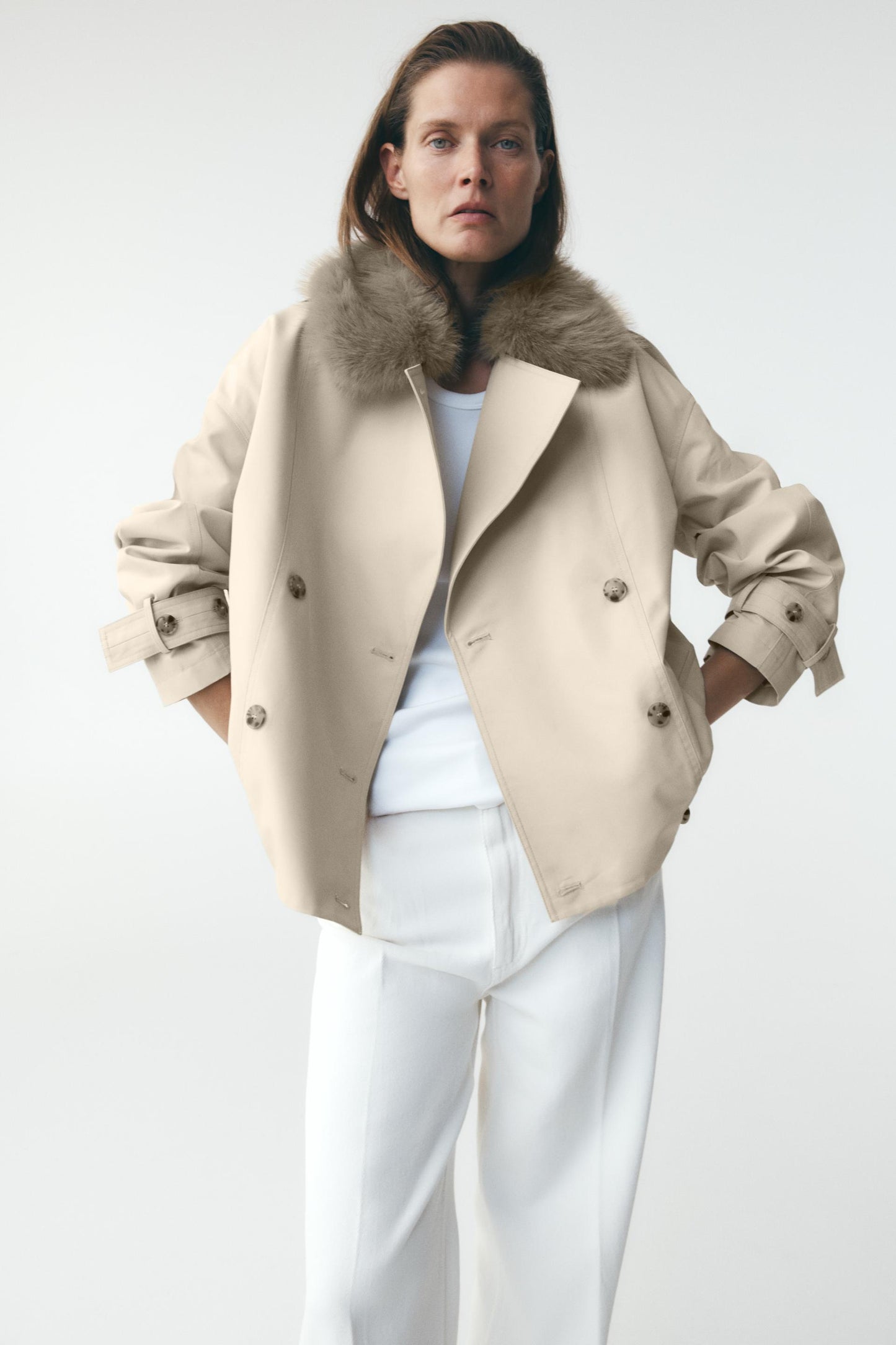 Chic Faux Fur Trench Coat
