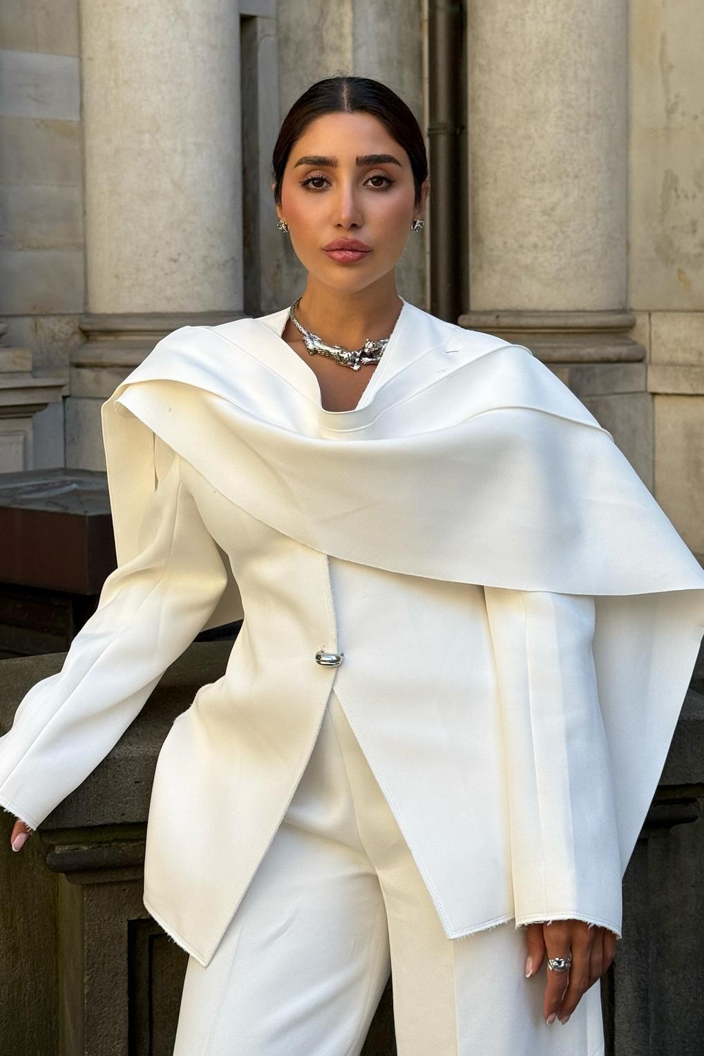Chic Cape Blazer and Wide Leg Pants Set