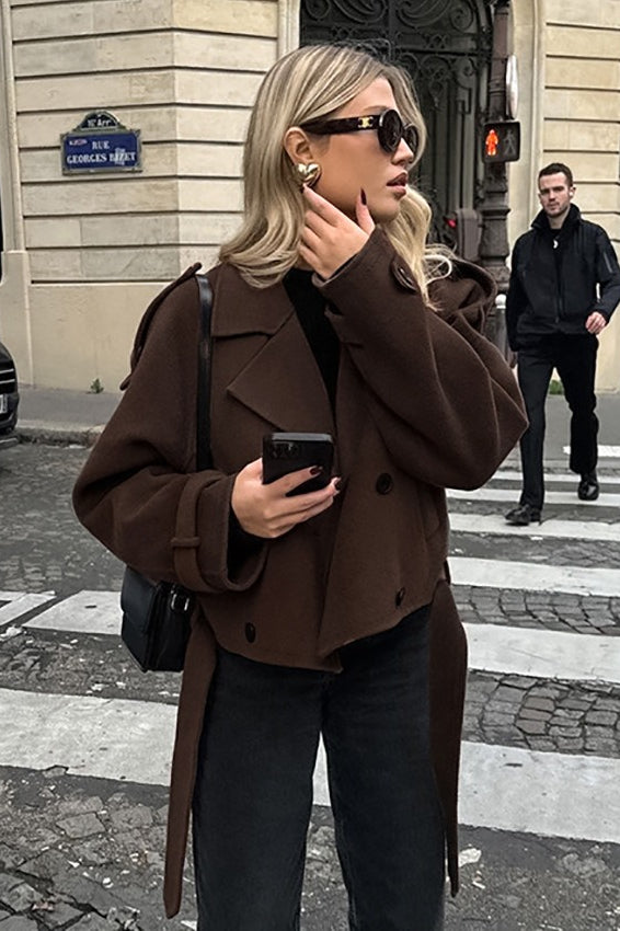 Classic Brown Wool Blend Double Breasted Jacket