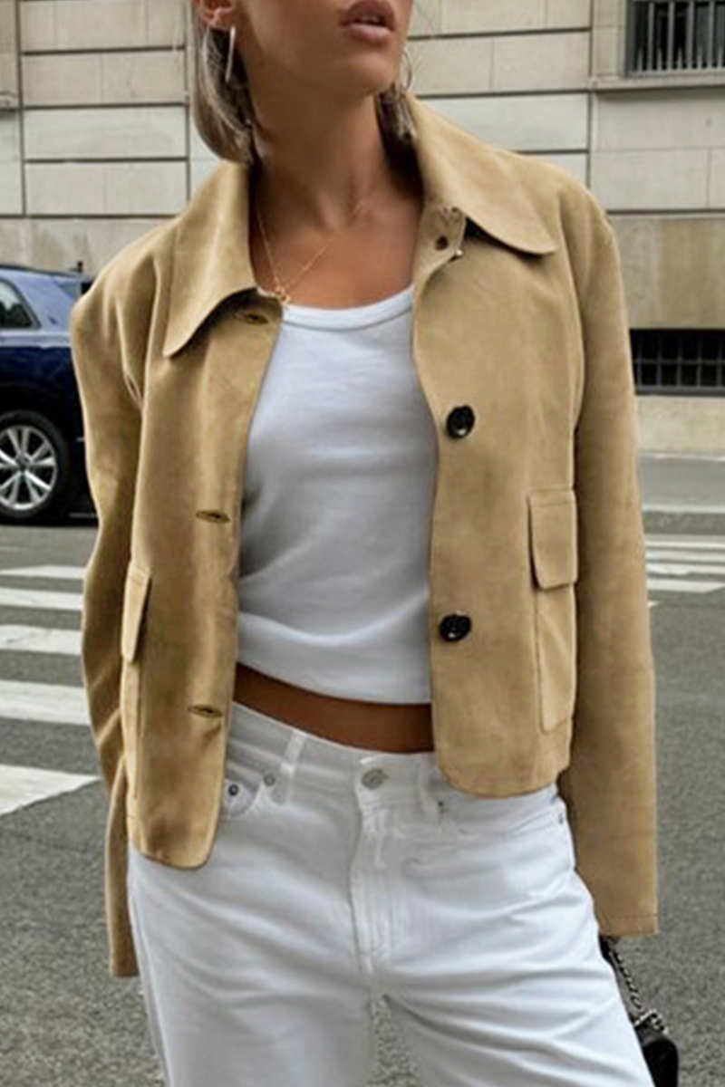 Casual Button-Up Turndown Collar Jacket