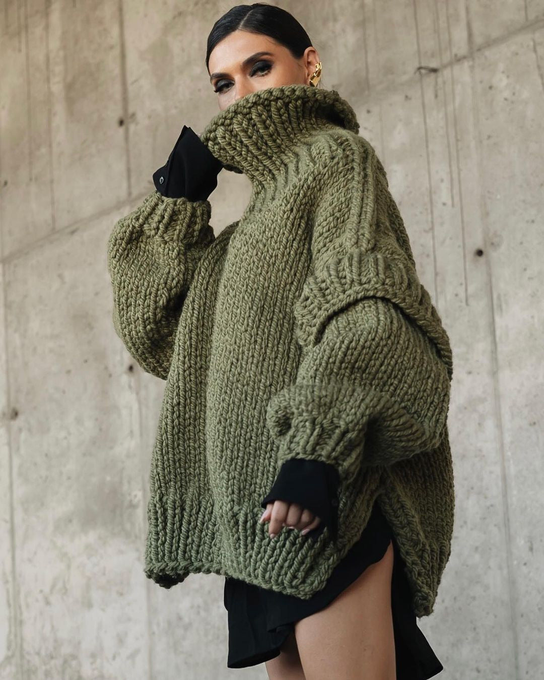 Chunky Knit Oversized Turtleneck Sweater for Women