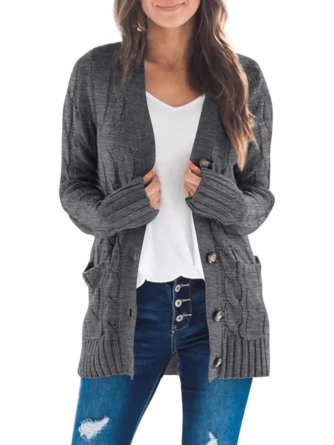Cable Knit Open Front Cardigan