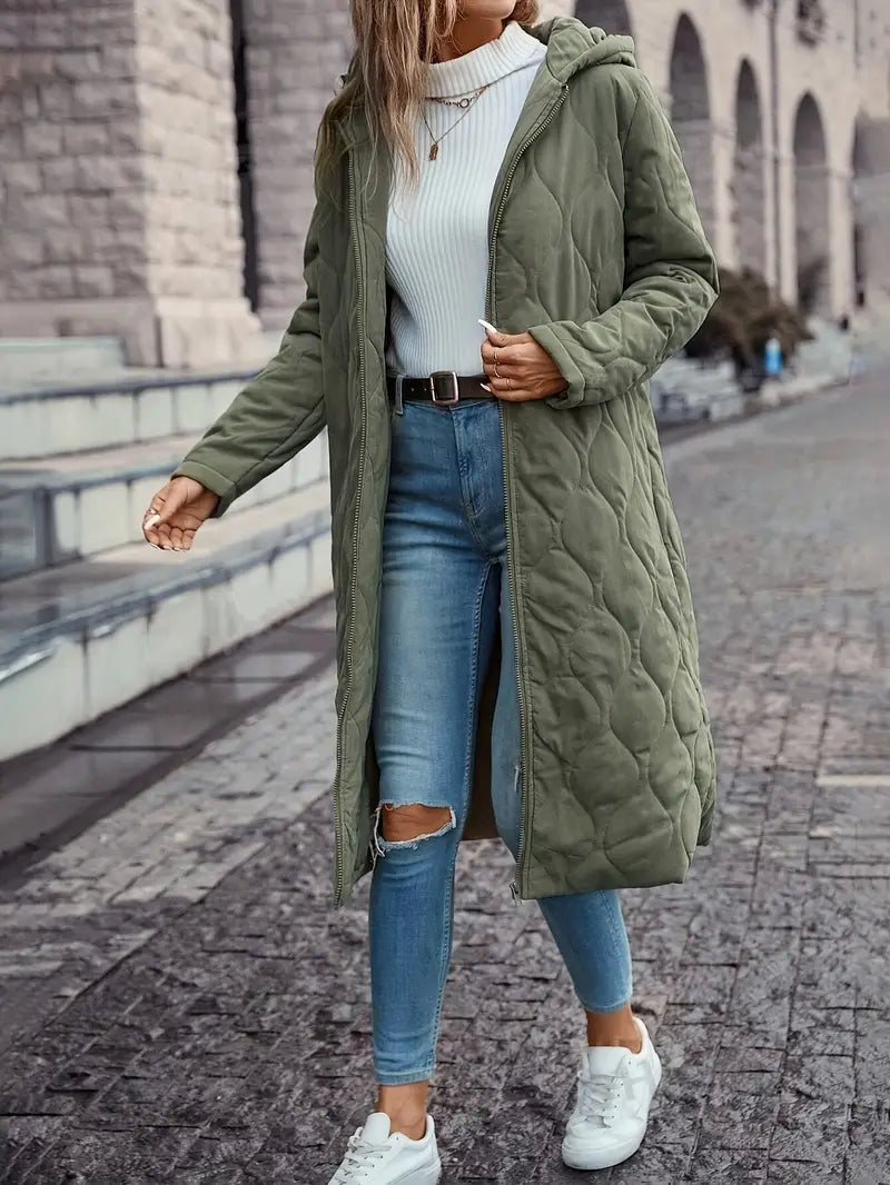 Cozy Cotton Quilted Hooded Coat with Long Sleeves