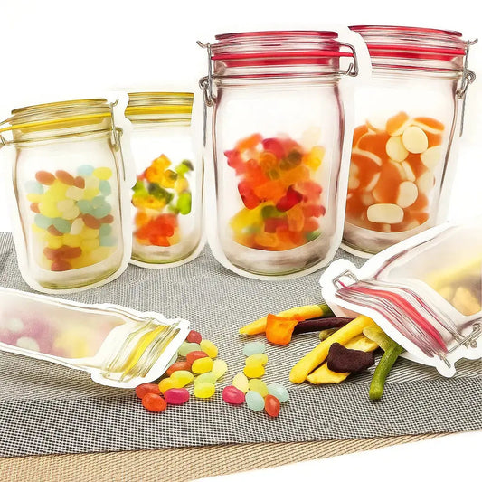 Reusable Mason Jar Style Ziplock Bags Leak-Proof Storage Pouches