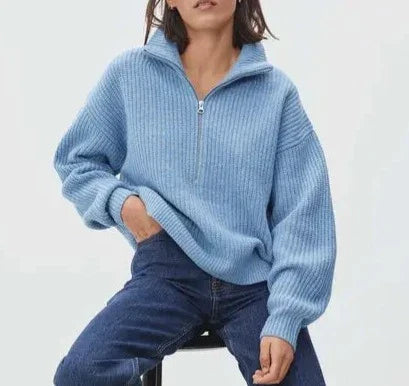 Cozy Thick Knit Zip Collar Sweater for Stylish Comfort