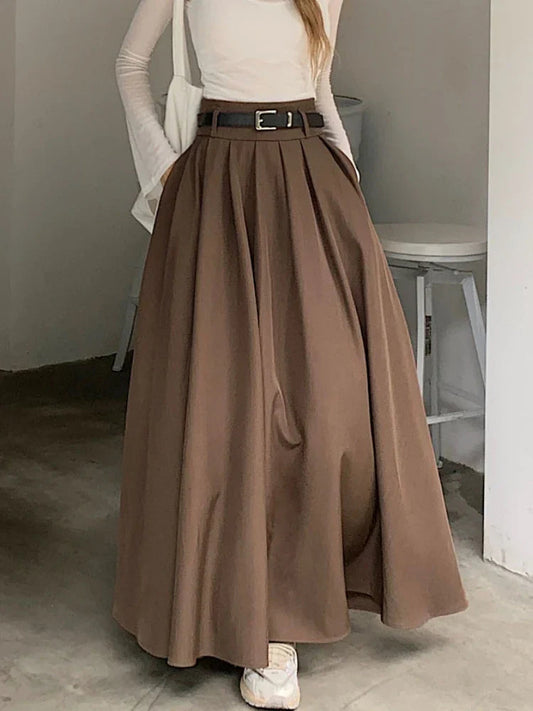 Elegant Long Pleated High-Waist Skirt