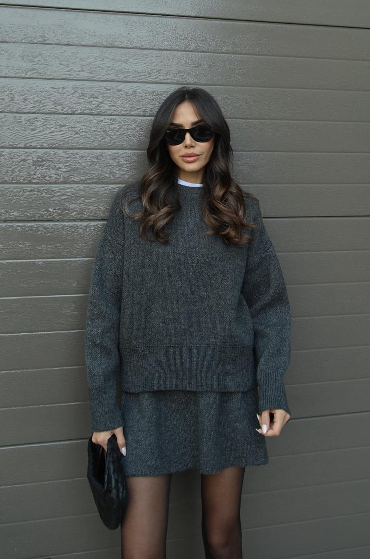 Chic Knit Sweater & Mini Skirt Set for Cozy Fall Style