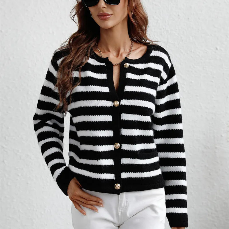 Cozy Knit Sweater with Button Closure and Side Pockets