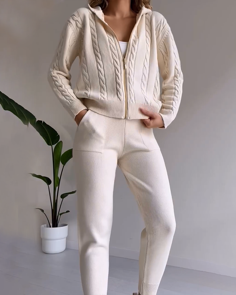 Casual Twist Jacquard Sweater Cardigan Set