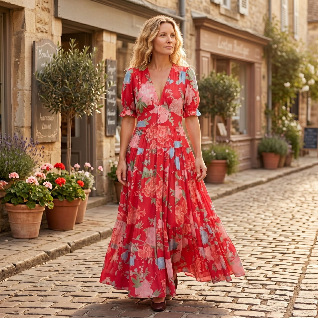 Minelda™ - Elegant Floral V-Neck Dress
