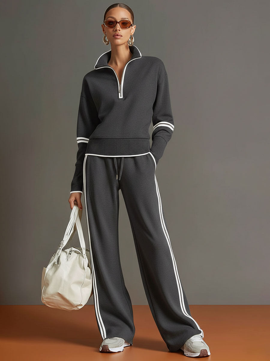 Half-Zip Sweatshirt & Wide-Leg Pants Set
