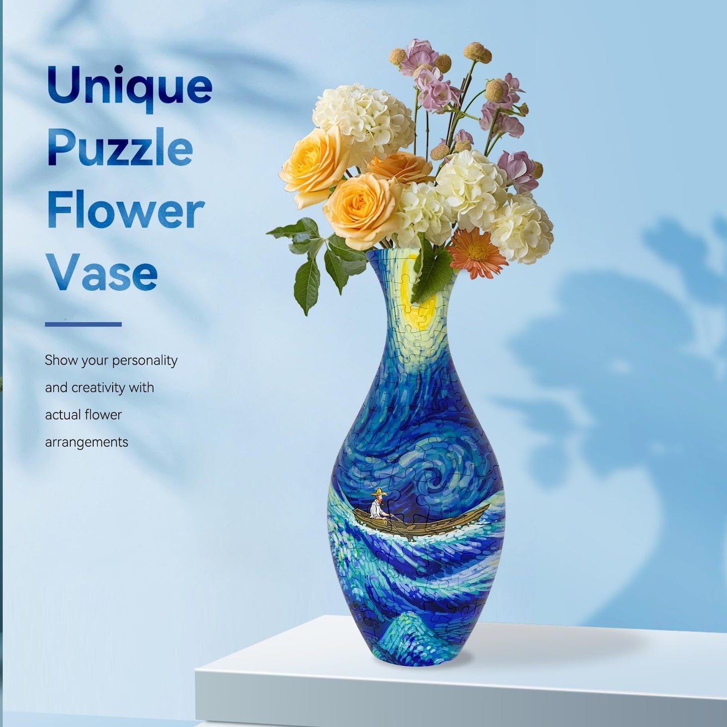 3D Floral Jigsaw Puzzle Vase Decor