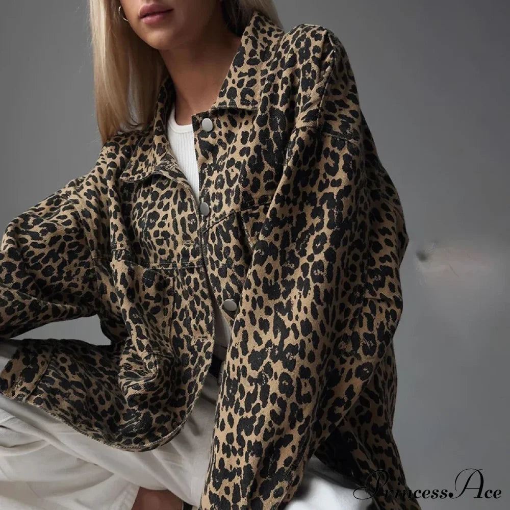 Slim Fit Denim Jacket with Leopard Stitching