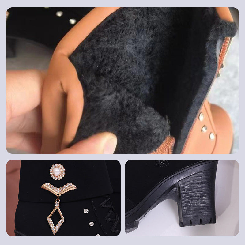 Chic Rhinestone Ankle Boots with Chunky Heel