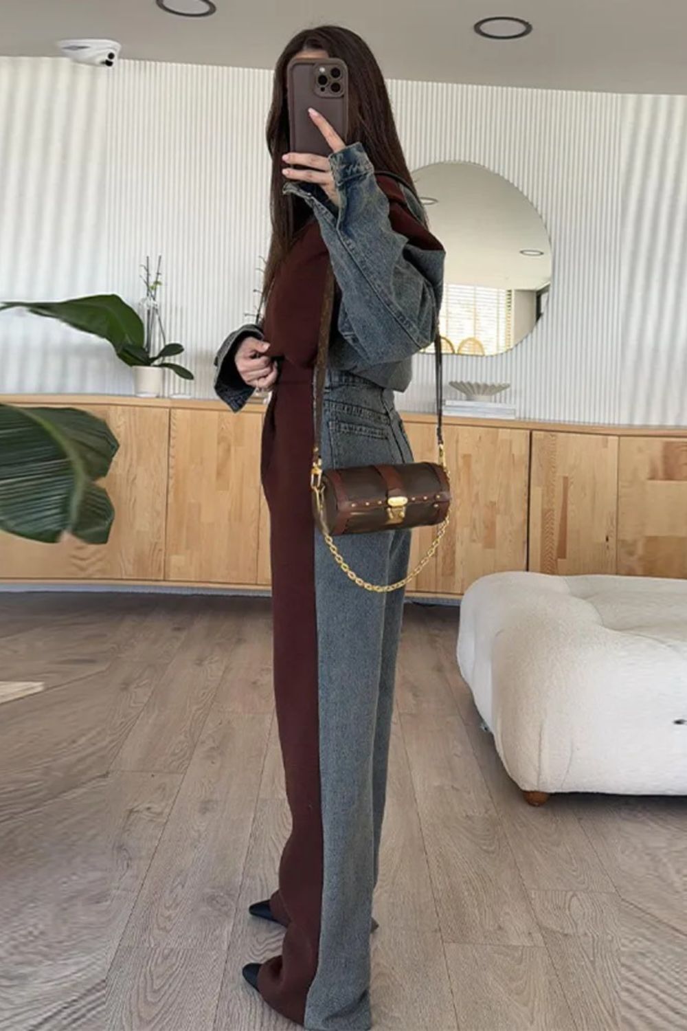 Casual Denim Patchwork Zipper Sweatshirt Jacket