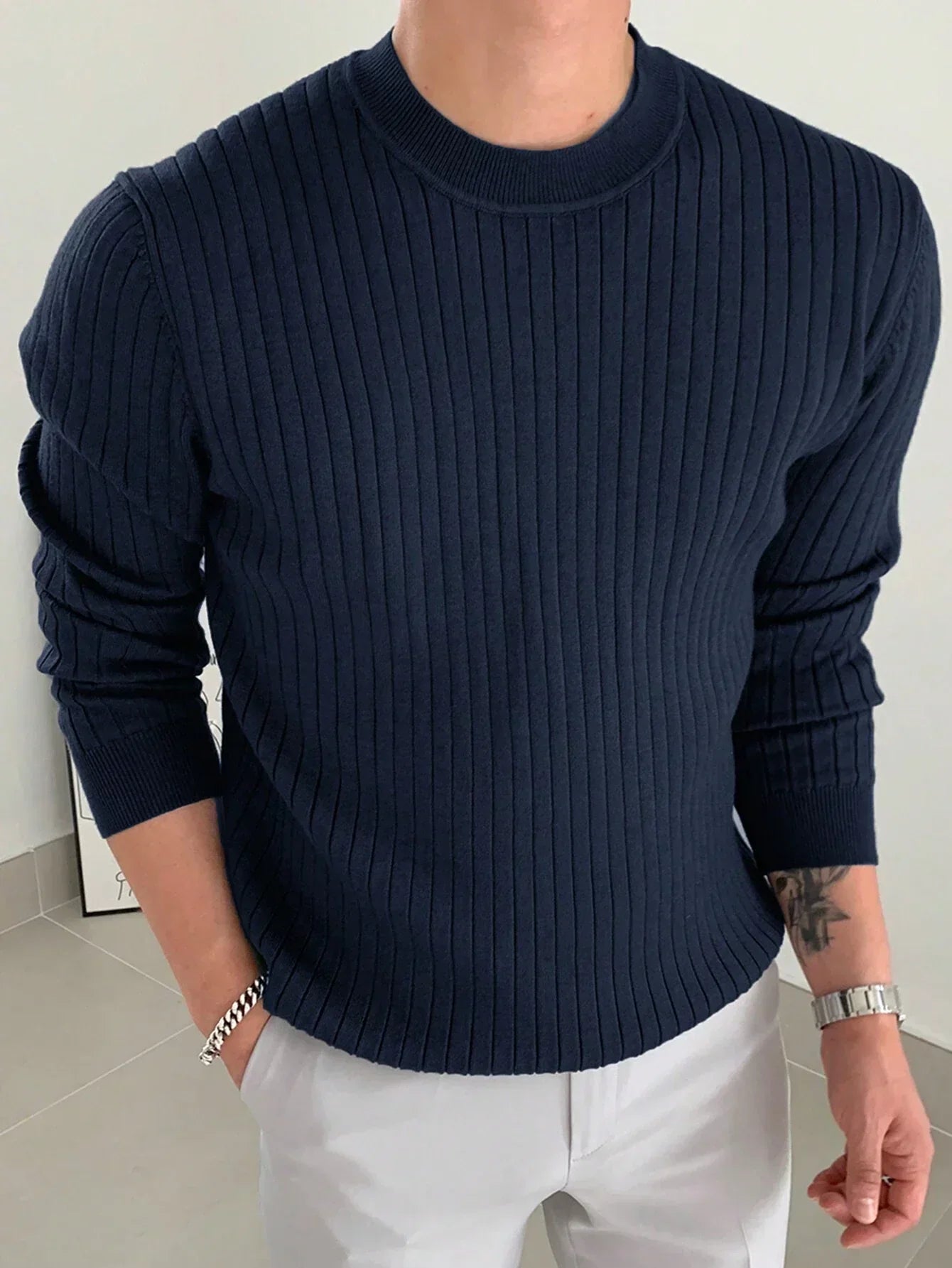 Cozy Knit Sweater for Men Soft Warm Casual Pullover