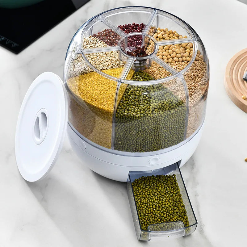 Rotatable Moisture-Resistant Grain Dispenser for Kitchen Storage