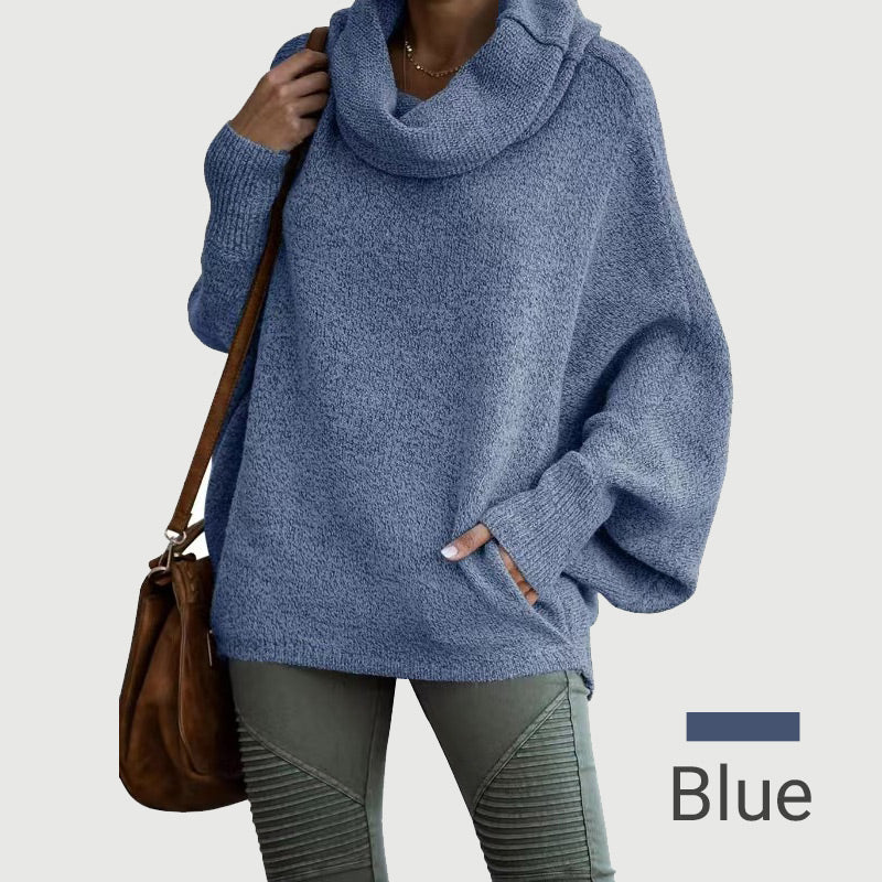 Cozy Batwing Cowl Neck Sweater with Pockets