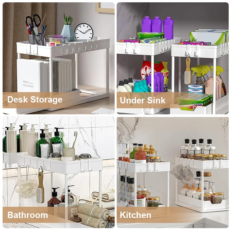 OrganizeEase™ - 2-Tier Sliding Under Sink Cabinet Organizer Rack